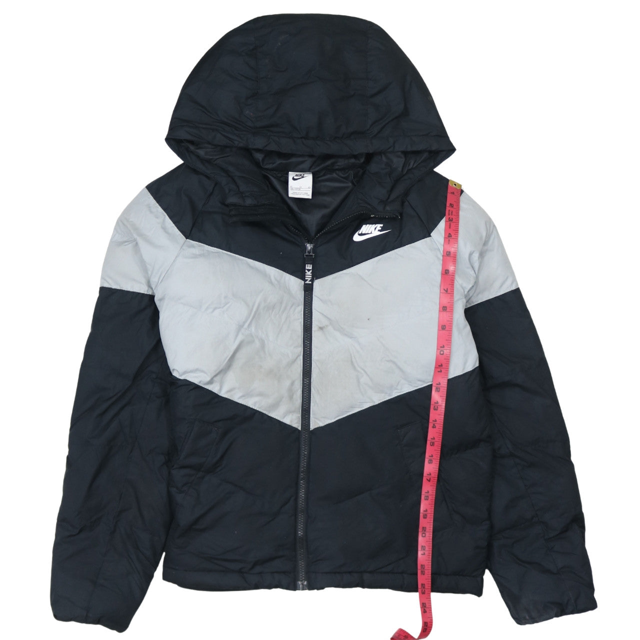 Nike Boys Black Colourblock Hooded Puffer Jacket Size 158 XL Winter Coat