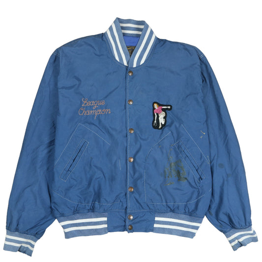 Unlimited Women Blue Varsity Jacket XXL Embroidered Bowling Design