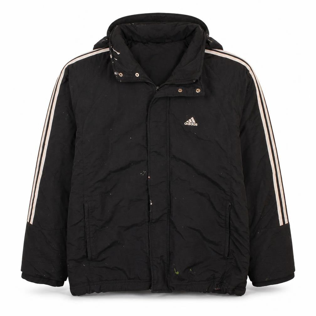 Front view of Adidas Men's Black Hooded Puffer Jacket M Sports Casual Coat