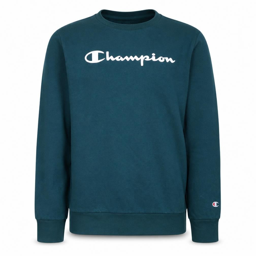Front view of Champion boys’ green logo pullover sweatshirt 13-14 years