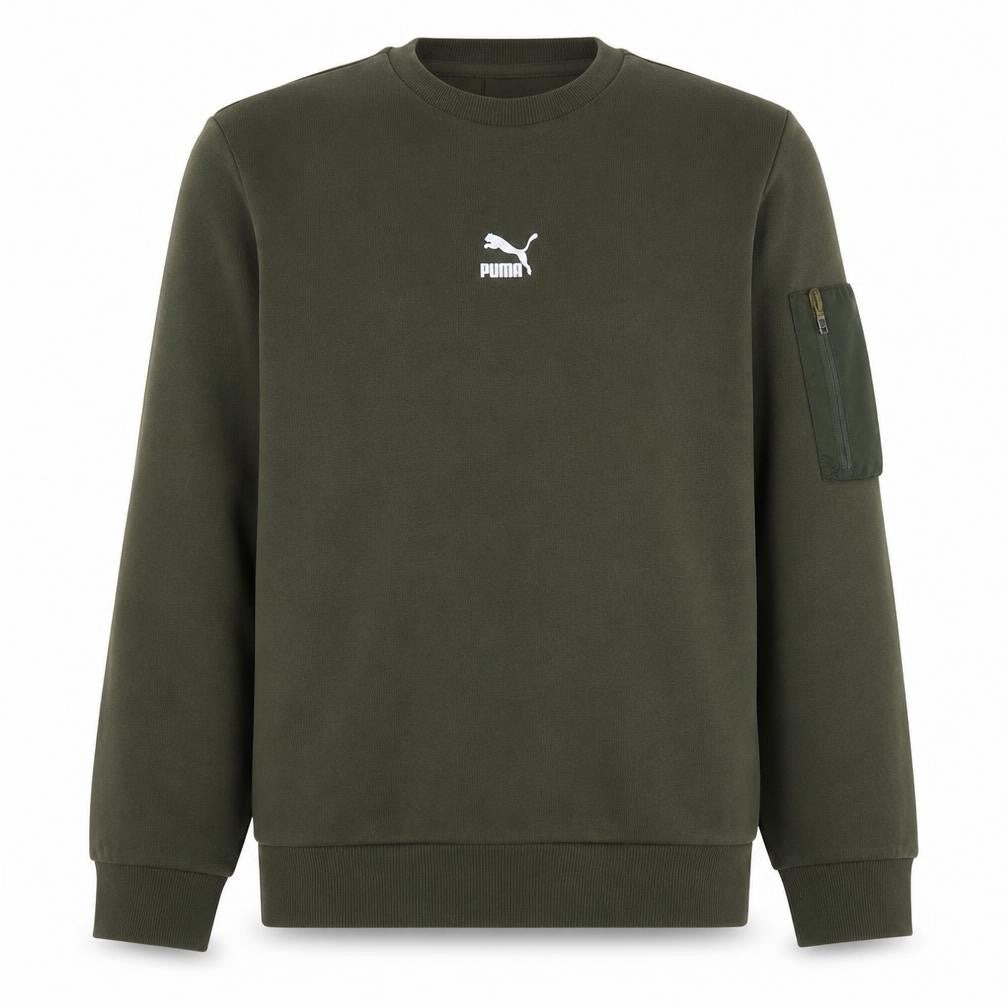 Front view of Puma Men’s Green Crew Neck Pullover Sweatshirt M Regular Fit