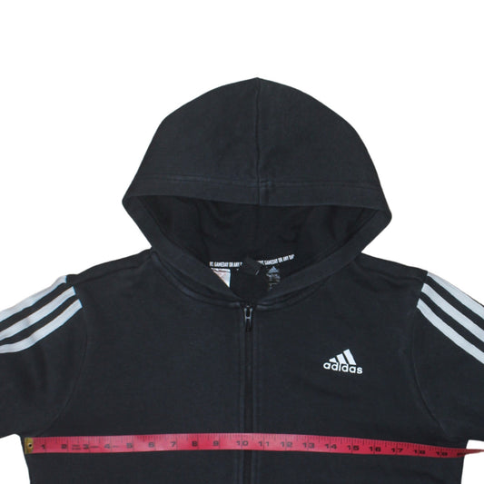 Adidas Boys Black Full Zip Hoodie 13-14 Years Regular Fit Sportswear