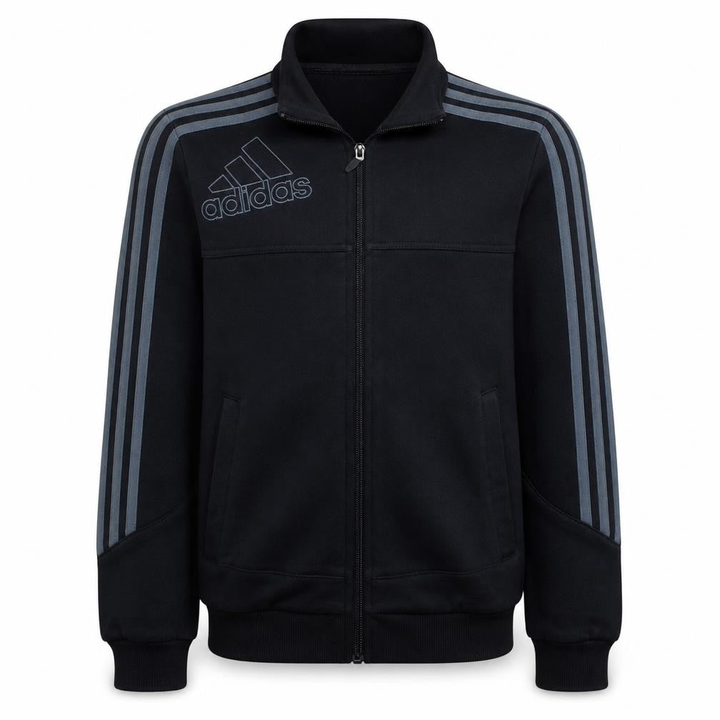 Front view of Adidas boys’ black track jacket 14 years full zip sports activewear