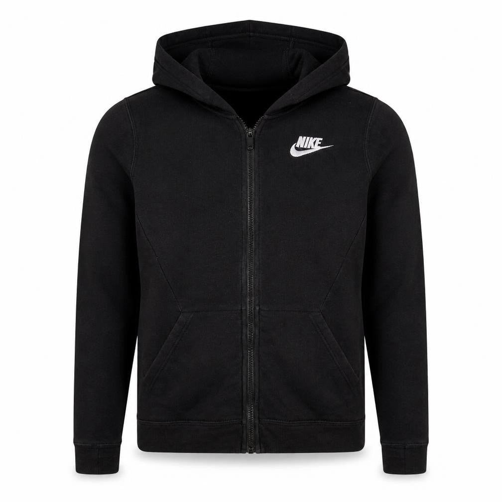 Front view of Nike boys’ black full zip hoodie xl 158-170cm fleece sportswear