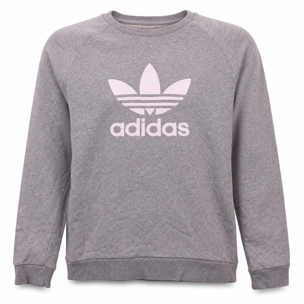 Front view of Adidas Men’s Grey Trefoil Logo Pullover Sweatshirt S Regular Fit