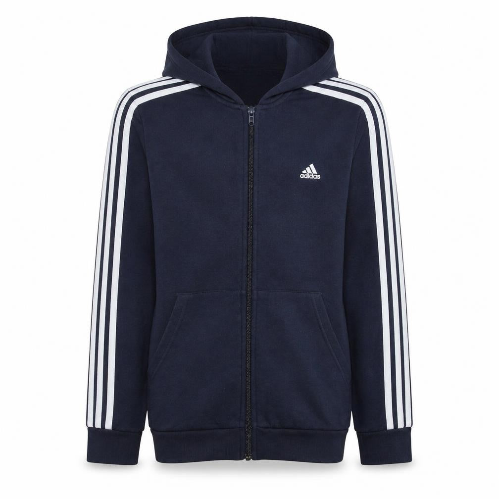 Front view of Adidas boys’ blue full zip hoodie 13-14 years regular fit sportswear