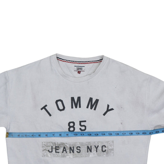 Tommy Jeans Women's White Small Cotton Pullover Sweatshirt