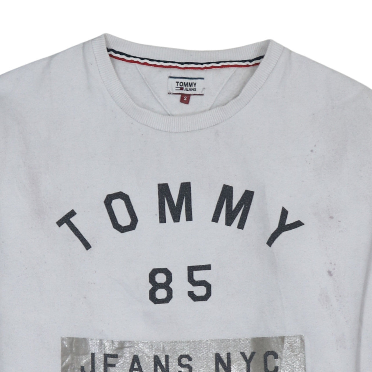 Tommy Jeans Women's White Small Cotton Pullover Sweatshirt