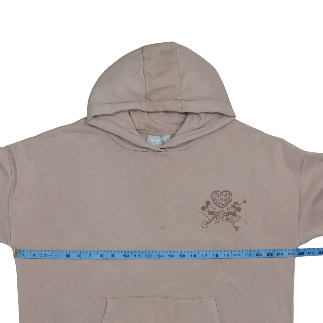 Primark Women Beige Disney Pullover Hoodie Medium Mickey Minnie Organic Cotton