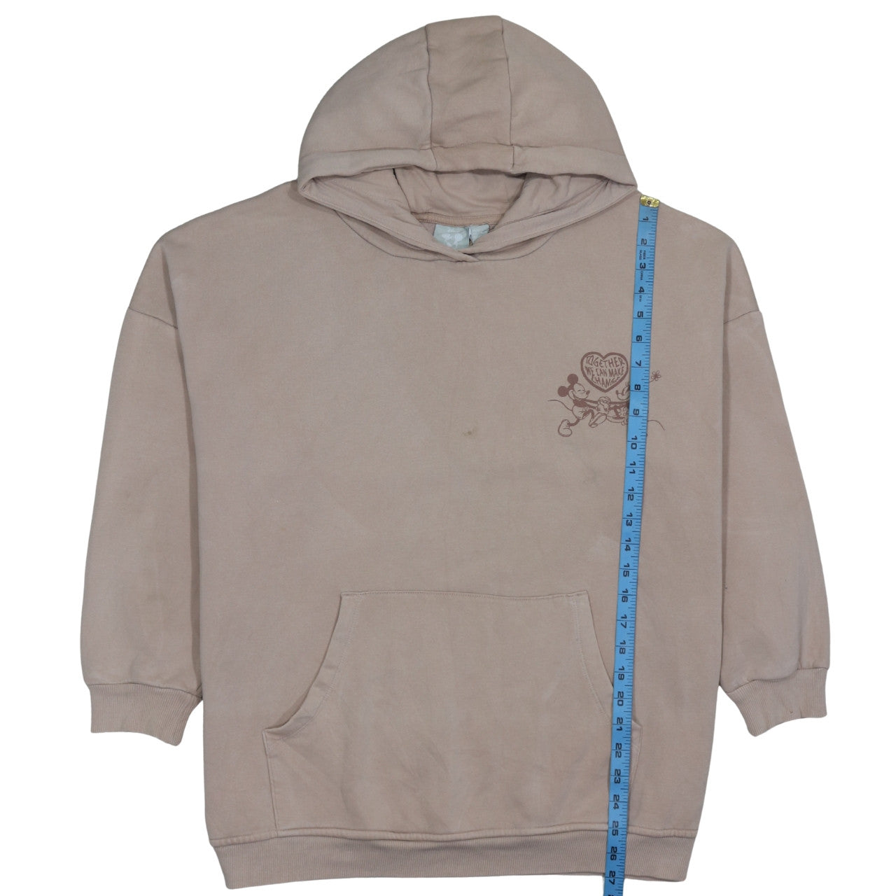 Primark Women Beige Disney Pullover Hoodie Medium Mickey Minnie Organic Cotton