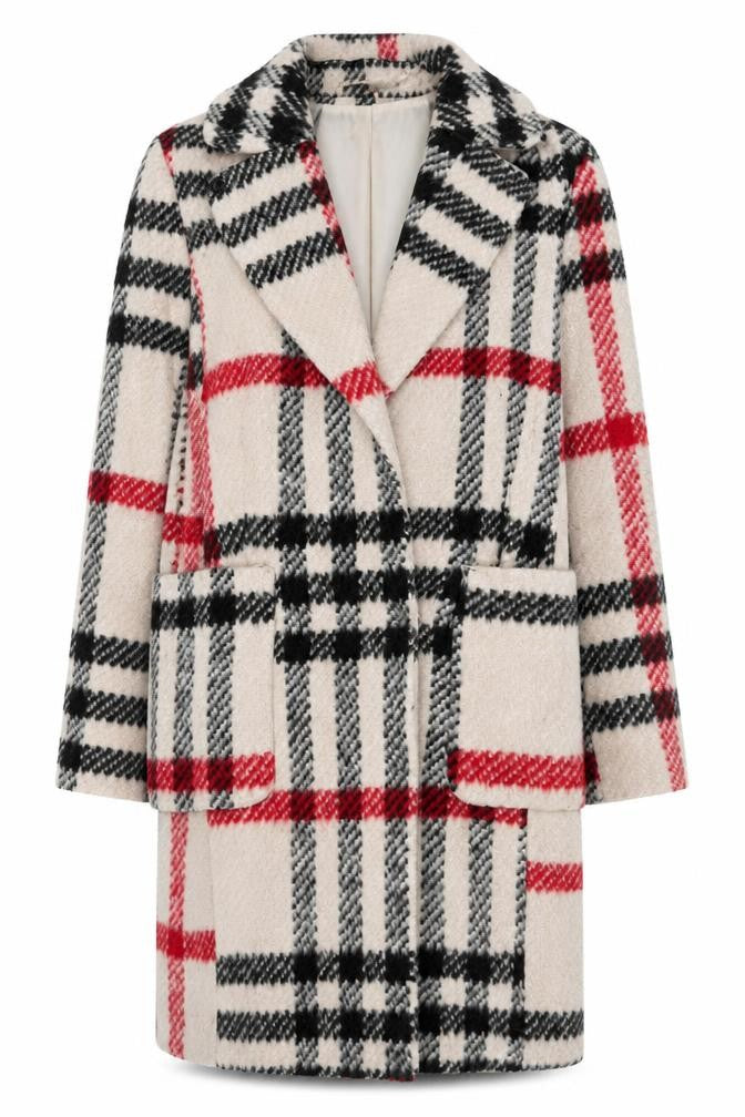 Dorothy Perkins Women Beige Check Wool Blend Mid-Length Coat Size 12