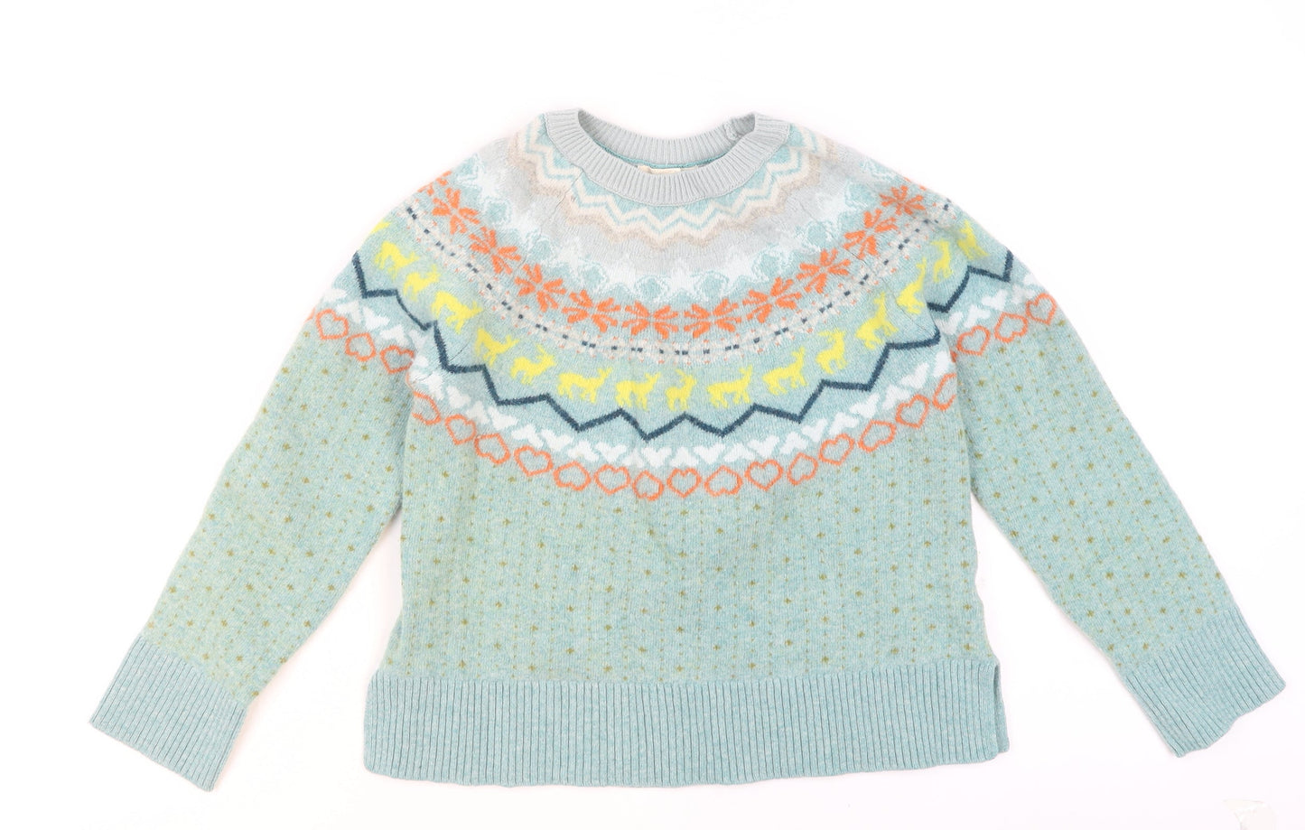 White Stuff Women Blue Fair Isle Wool Jumper UK 12 Winter Knit