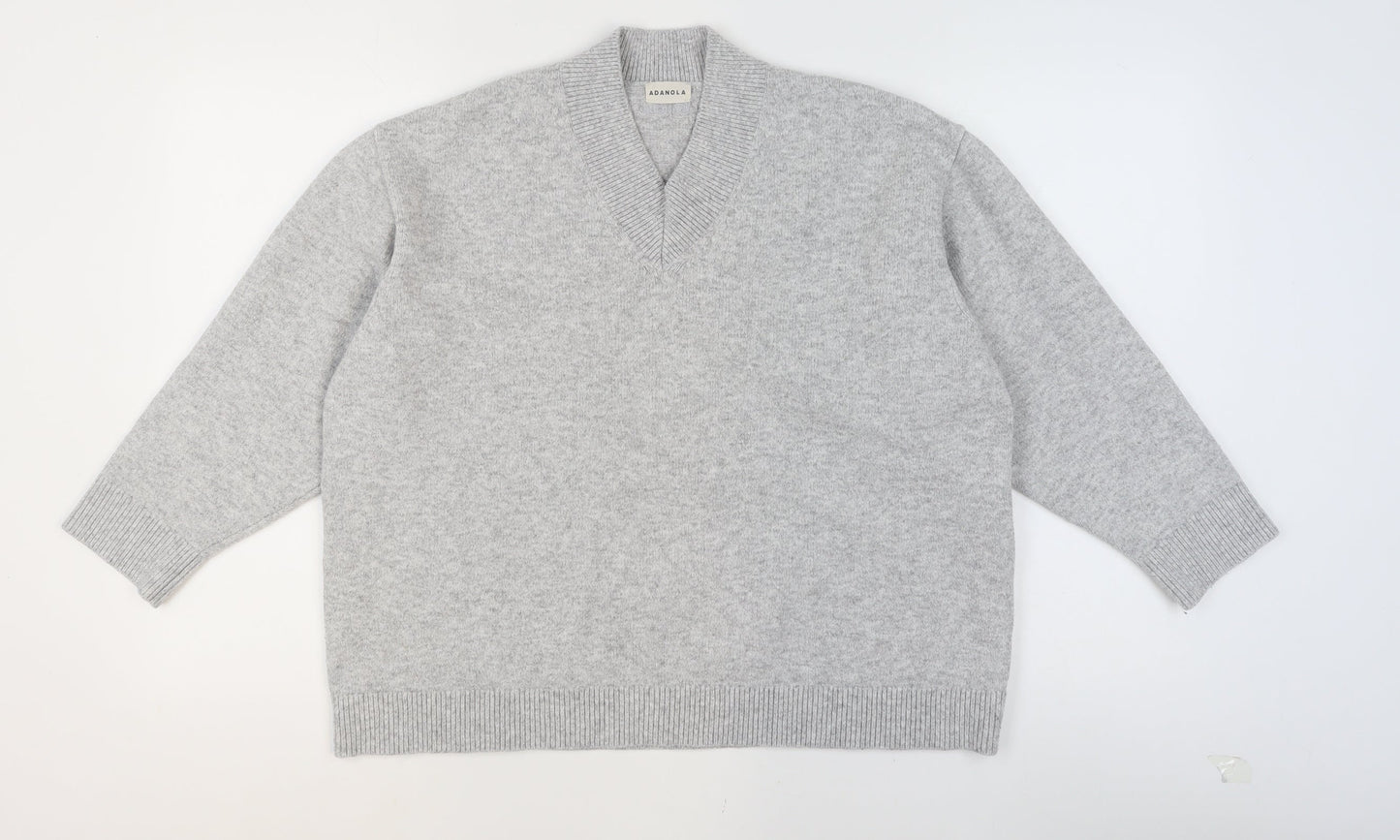Adanola Women's Grey V-Neck Relaxed Fit Knit Jumper Size L