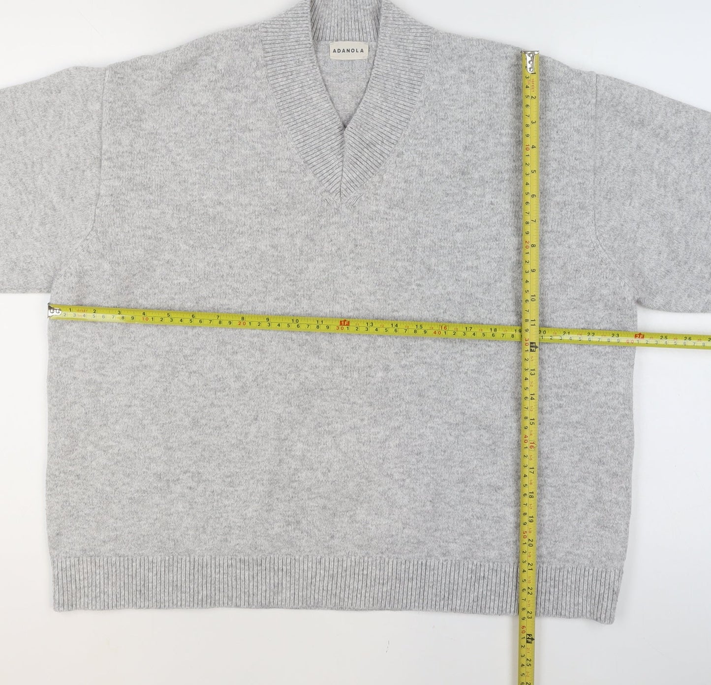 Adanola Women's Grey V-Neck Relaxed Fit Knit Jumper Size L