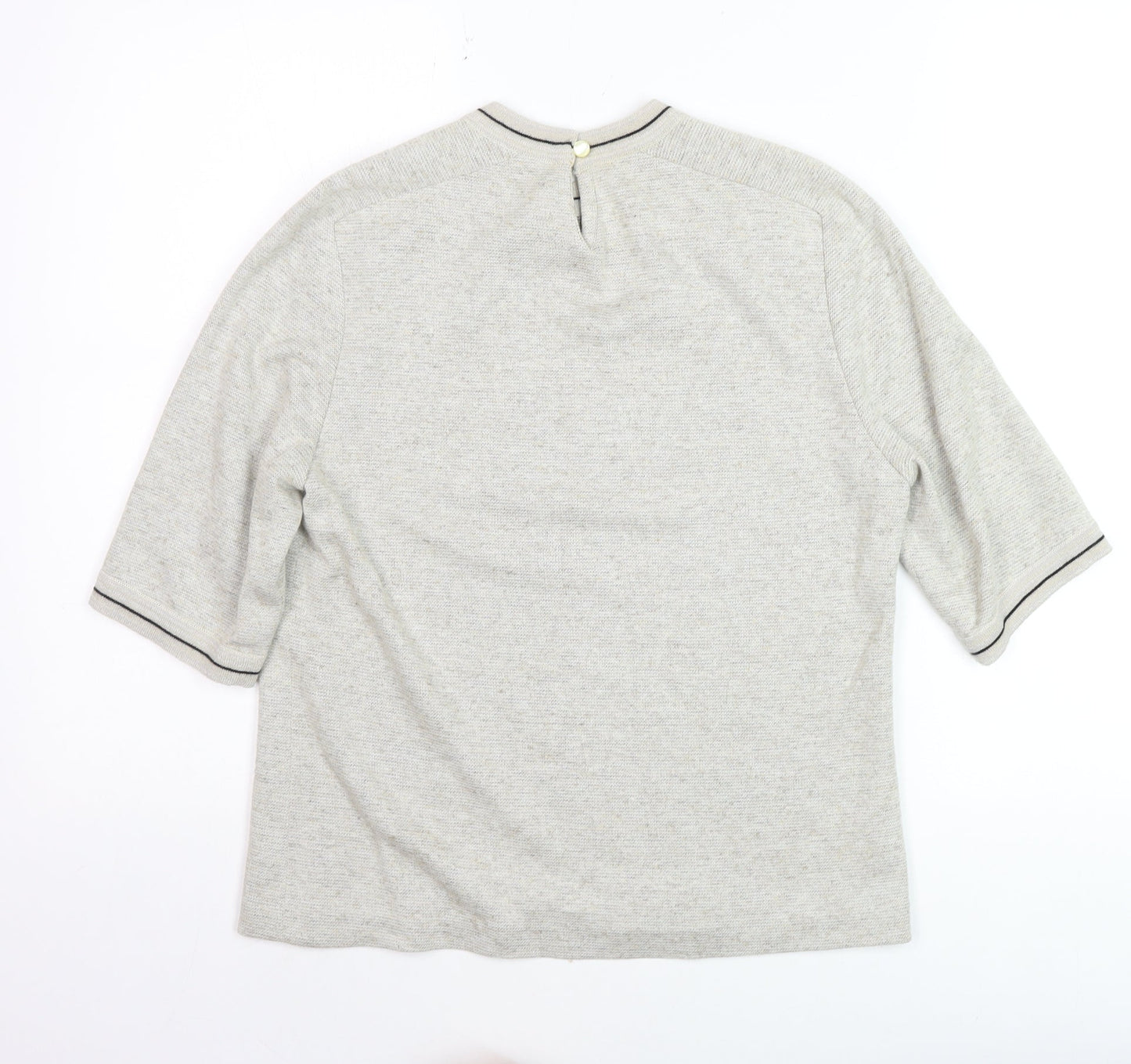 E Women Beige Knit Pullover Jumper UK 12 Classic Crew Neck Short Sleeve