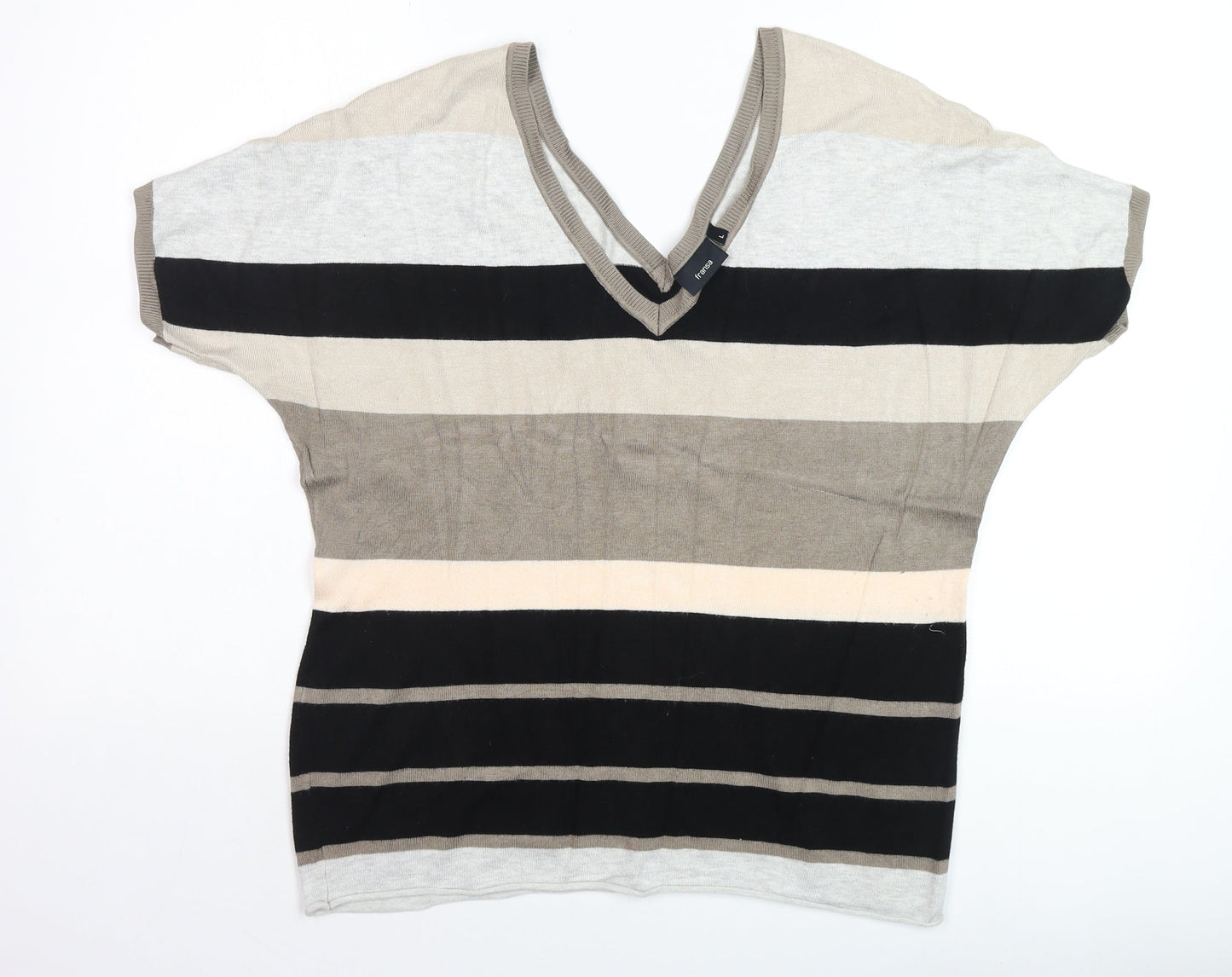 Fransa Women’s Multicoloured Stripe V-Neck Pullover Jumper L