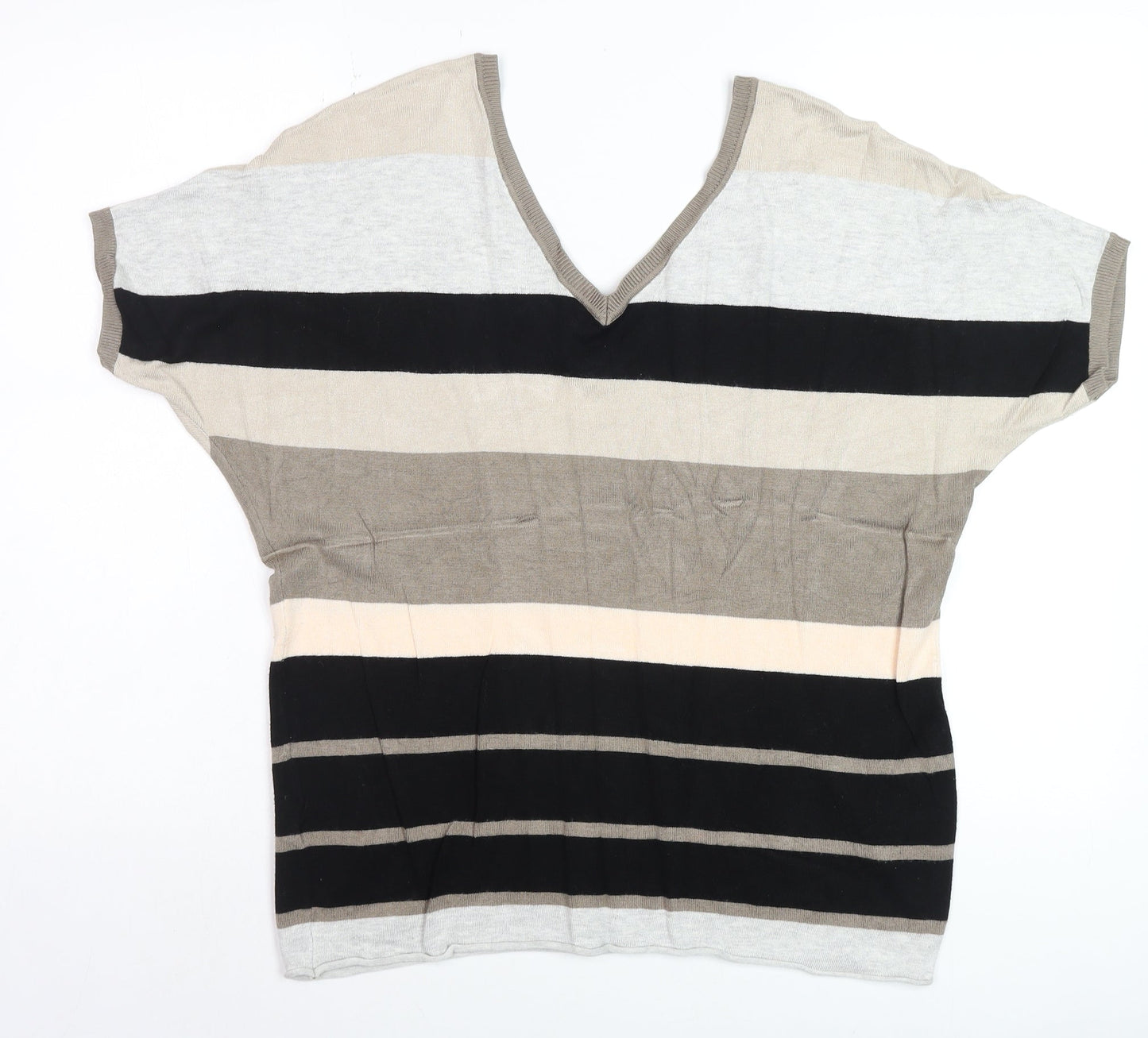 Fransa Women’s Multicoloured Stripe V-Neck Pullover Jumper L
