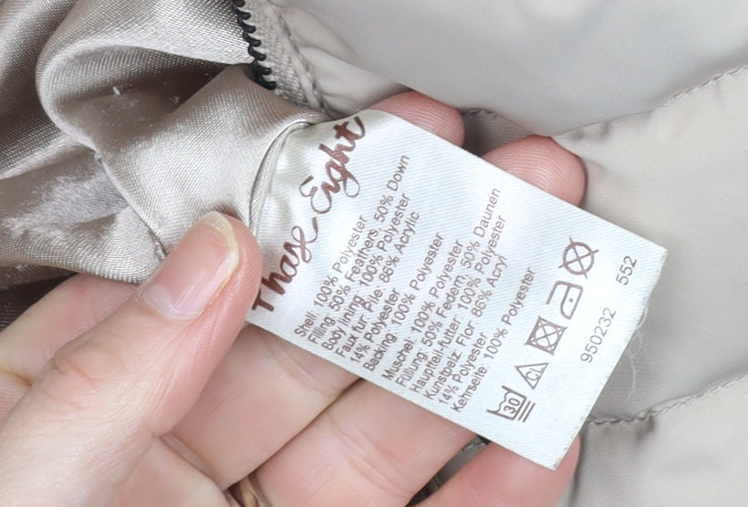 Phase Eight Women's Beige Long Puffer Coat Size 12 Hooded Belted