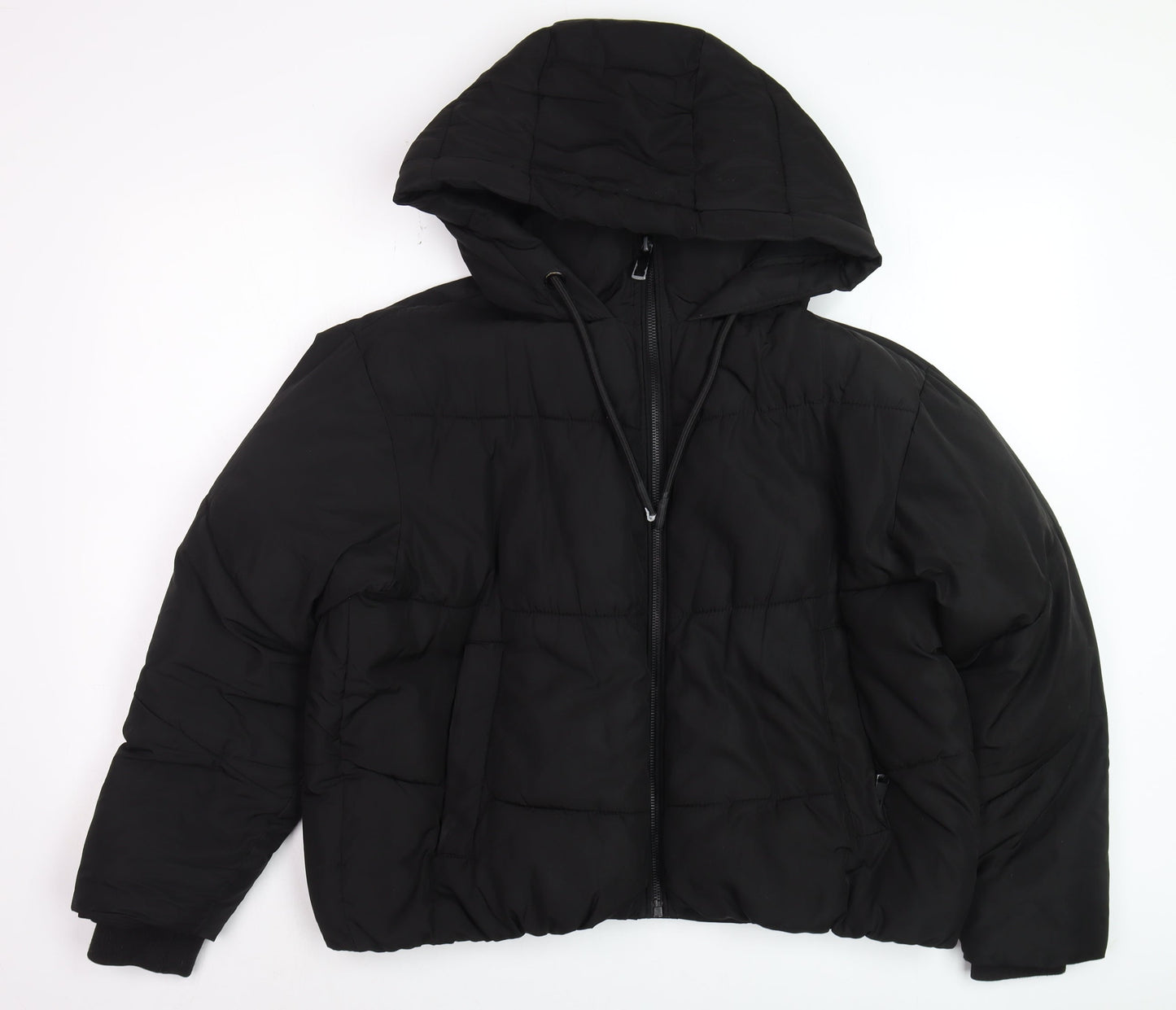 ZARA Women’s Black Puffer Jacket Hooded Short Size S