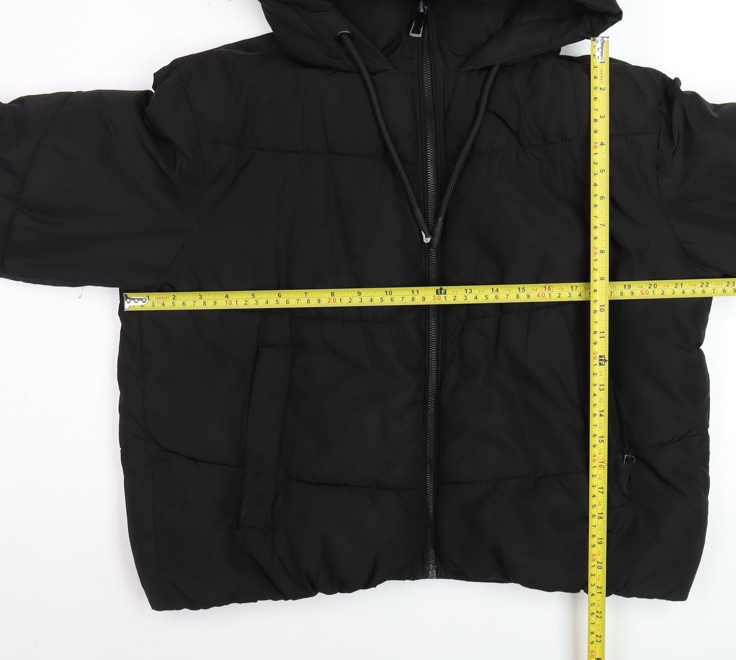ZARA Women’s Black Puffer Jacket Hooded Short Size S