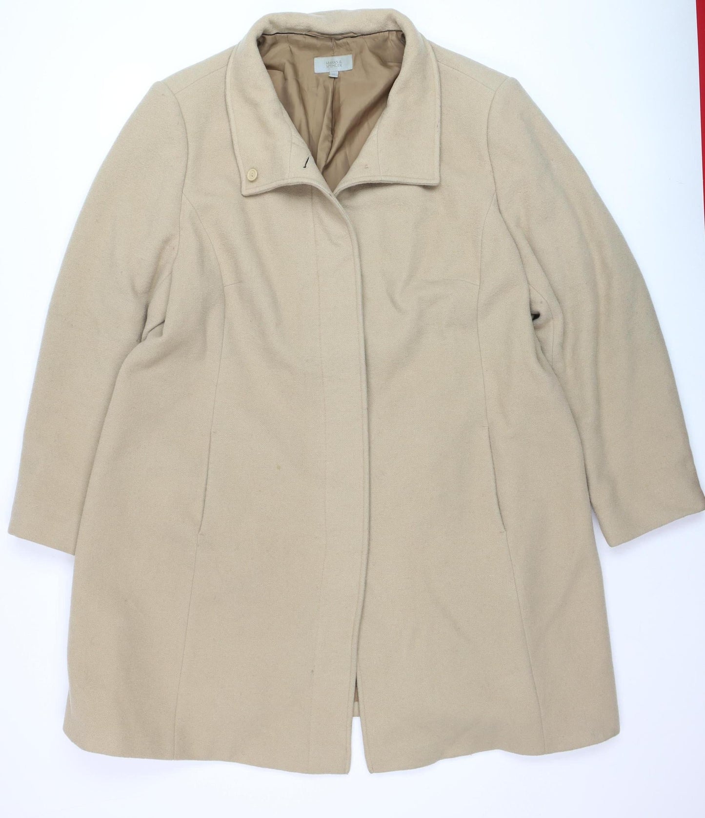 Marks and Spencer Women Beige Wool Cashmere Mid-Length Coat Size 22