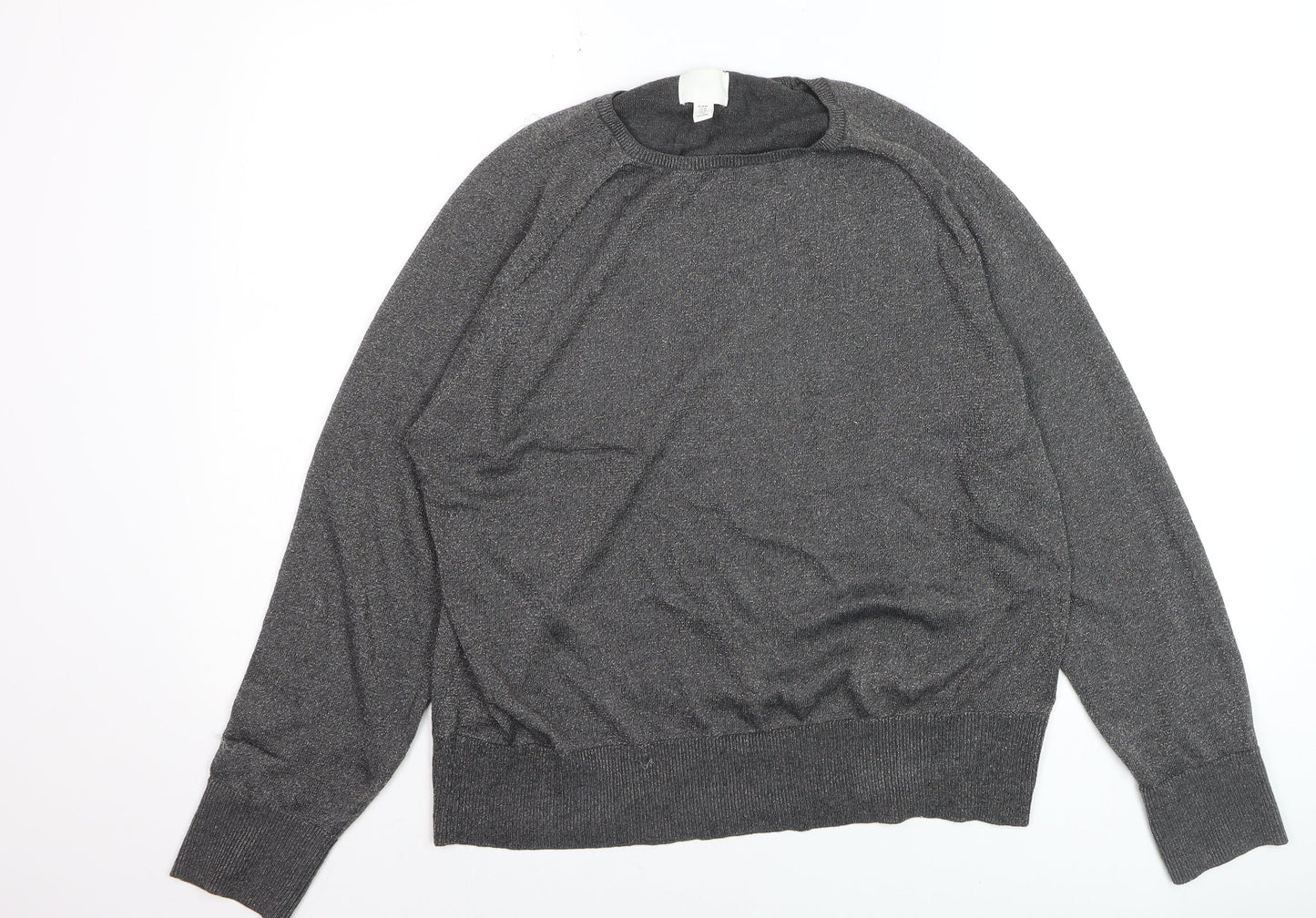 H&M Womens Grey Metallic Knit Pullover Jumper Size 14