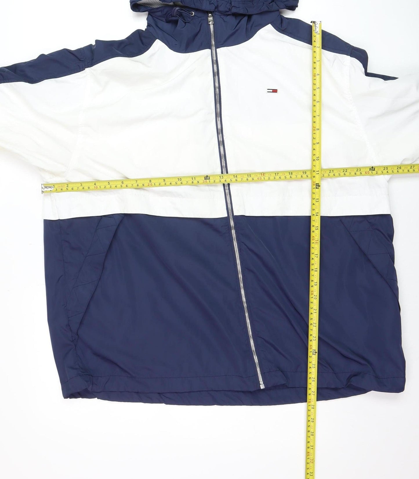 Tommy Hilfiger Men’s Blue White L Hooded Windbreaker Jacket