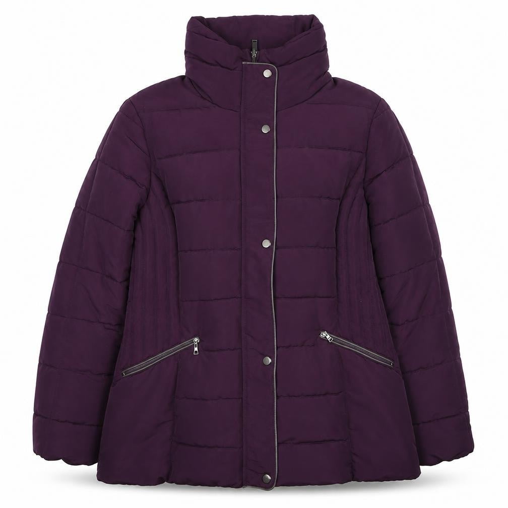 C&A Women's Purple Puffer Jacket Size 14 Hooded Mid-Length Coat