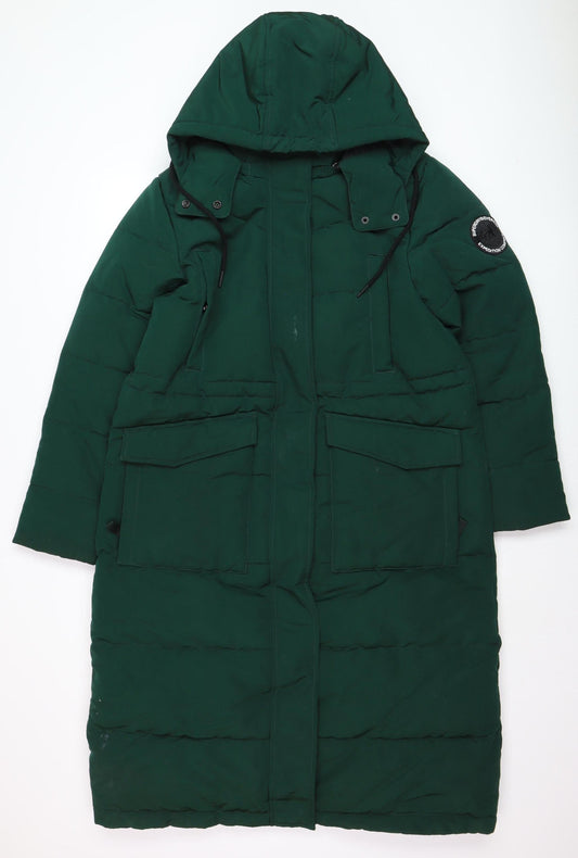 Superdry Women's Green Long Hooded Puffer Coat Size 14