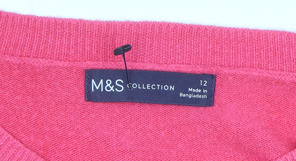 Marks and Spencer Womens Pink Size 12 Crew Neck Acrylic Jumper