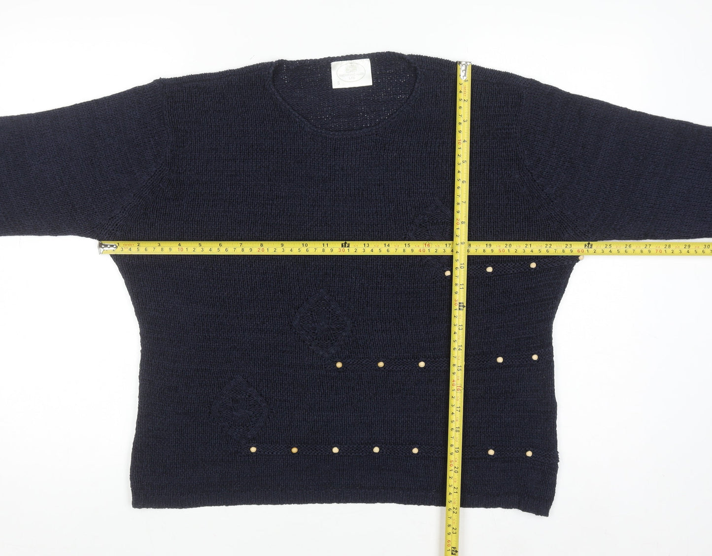 Nightingales LTD Women’s Blue Studded Crew Neck Knit Jumper Size S