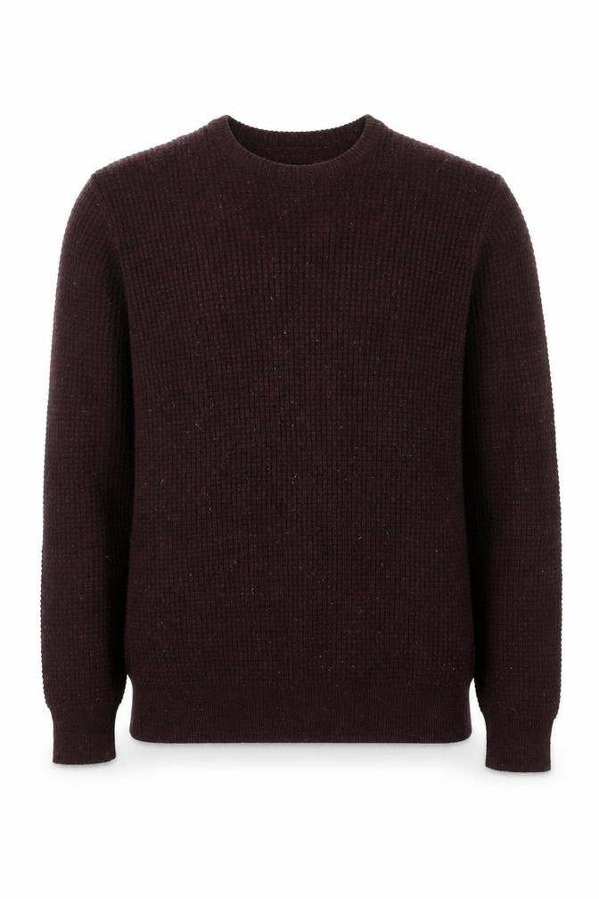 Cedar Wood State Men's Brown Chunky Knit Crew Neck Jumper XS