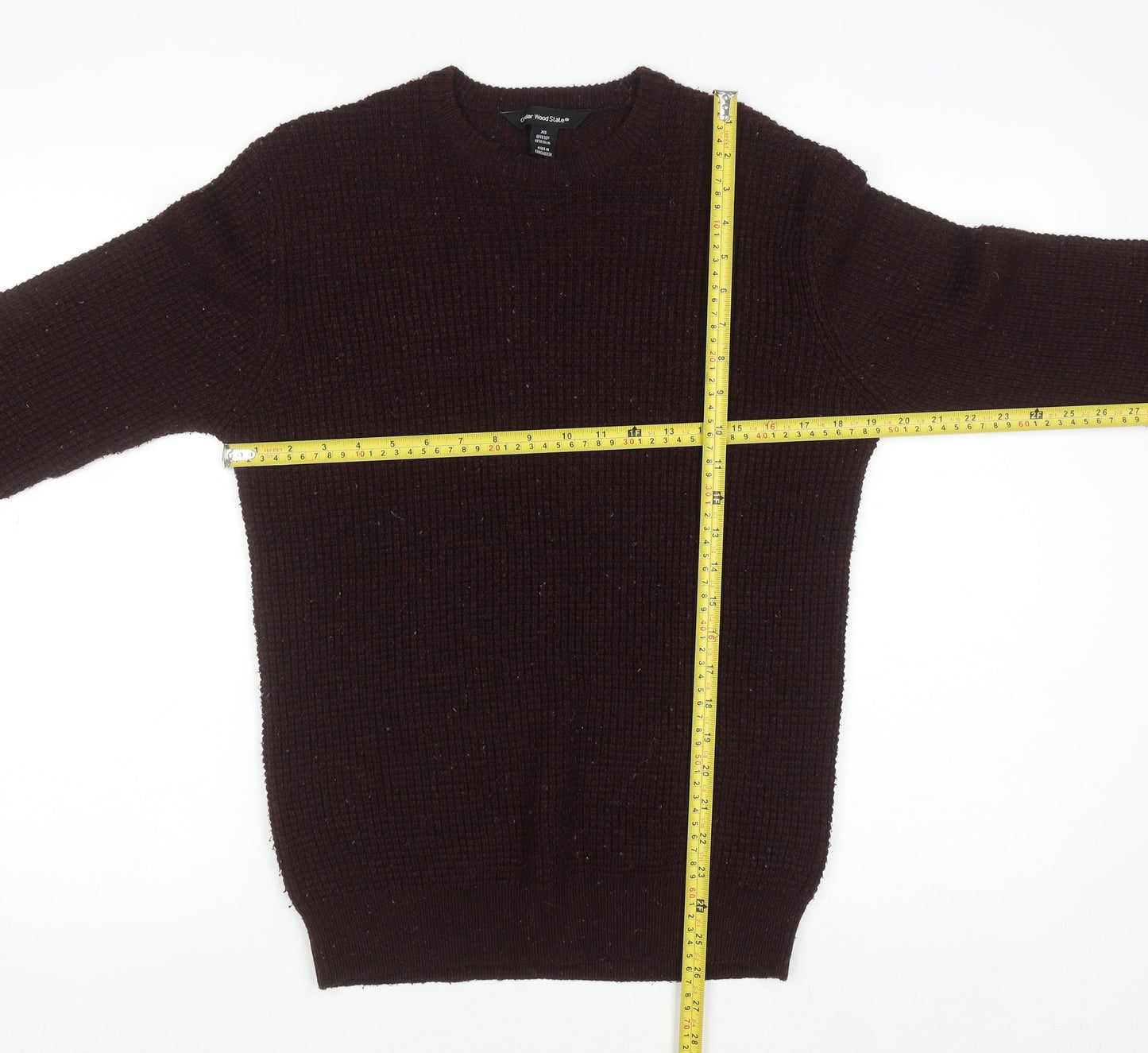 Cedar Wood State Men's Brown Chunky Knit Crew Neck Jumper XS