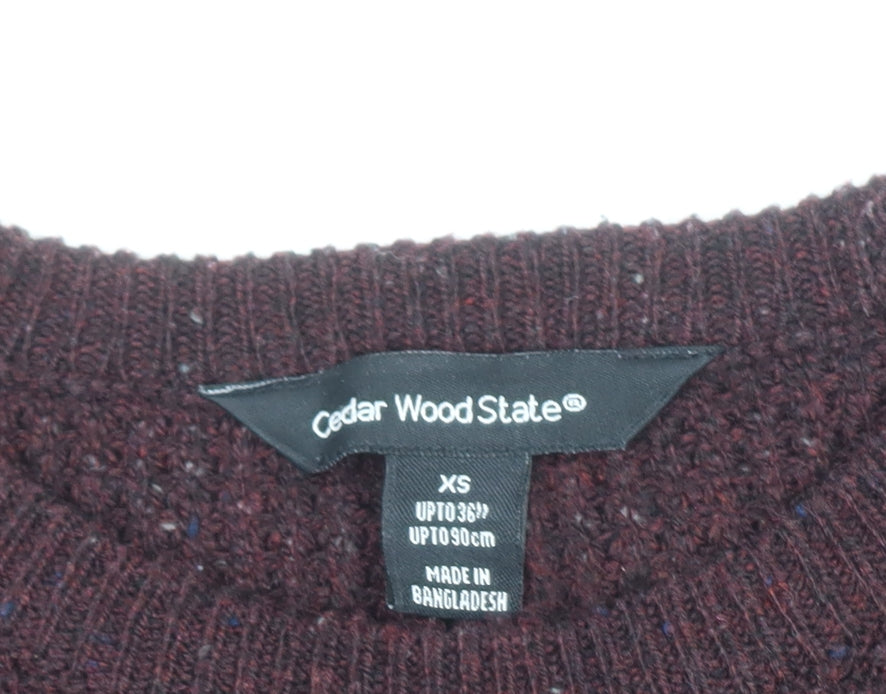 Cedar Wood State Men's Brown Chunky Knit Crew Neck Jumper XS