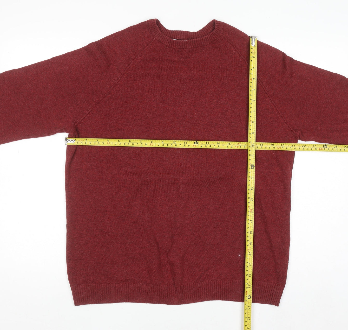 Cotton Traders Men's Brick Red Cotton Crew Neck Jumper Size M