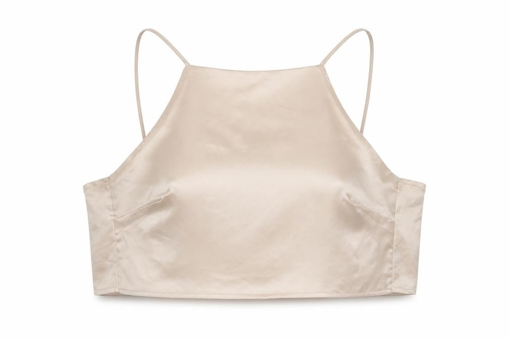 Glamorous Women’s Beige Satin Camisole Tie Back Halter Top UK 10