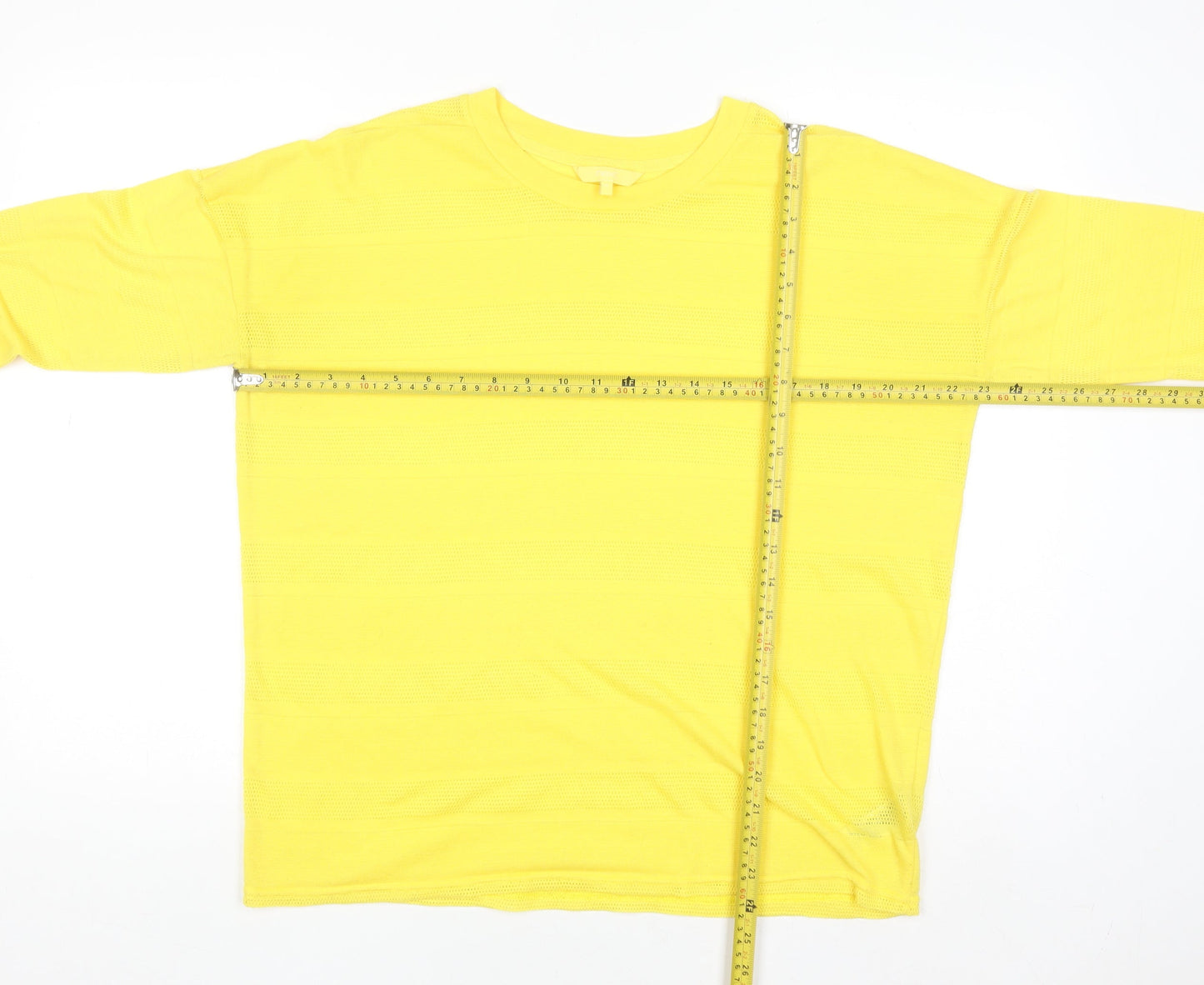 Next Women Yellow Long Sleeve Crew Neck Basic Polyester Top Size 14