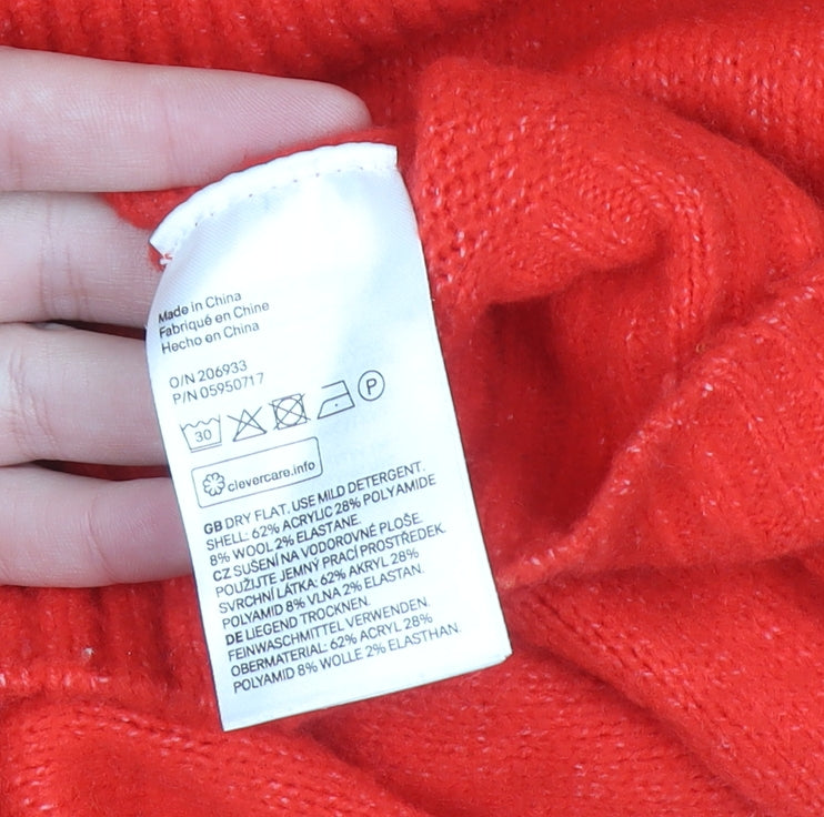 H&M Women Red Cowl Neck Long Sleeve Pullover Jumper Size S