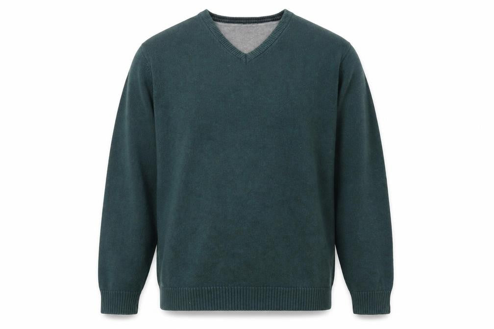 Front view of Maine New England Men's Green Cotton V-Neck Jumper XL