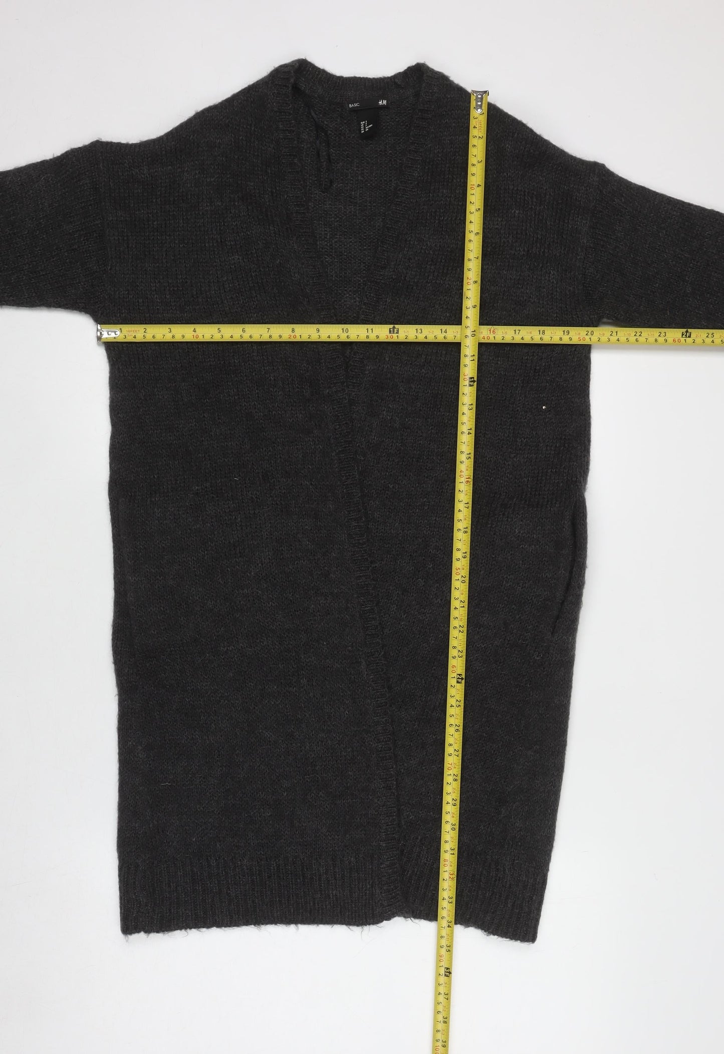 H&M Women’s Black Chunky Knit Mohair Blend Long Cardigan Size S