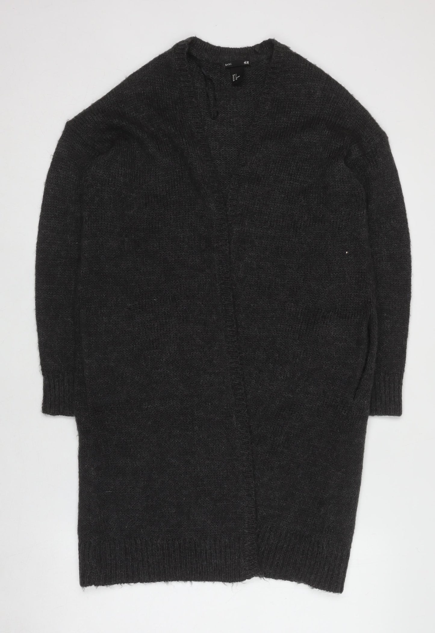 H&M Women’s Black Chunky Knit Mohair Blend Long Cardigan Size S