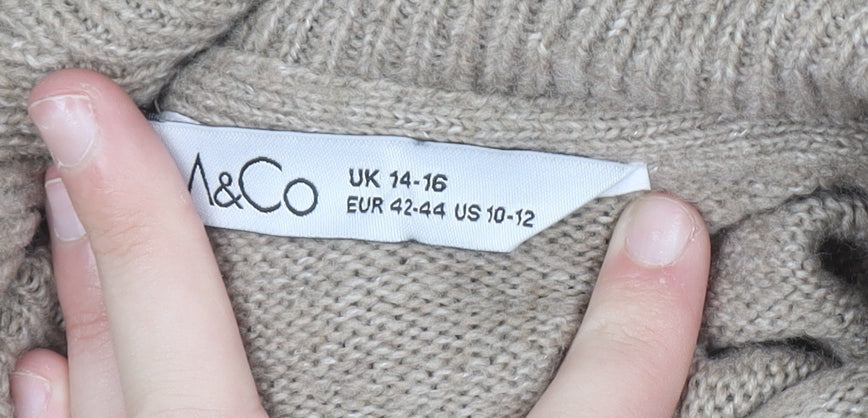 M&Co Women Beige Roll Neck Knit Jumper Dress UK 14-16