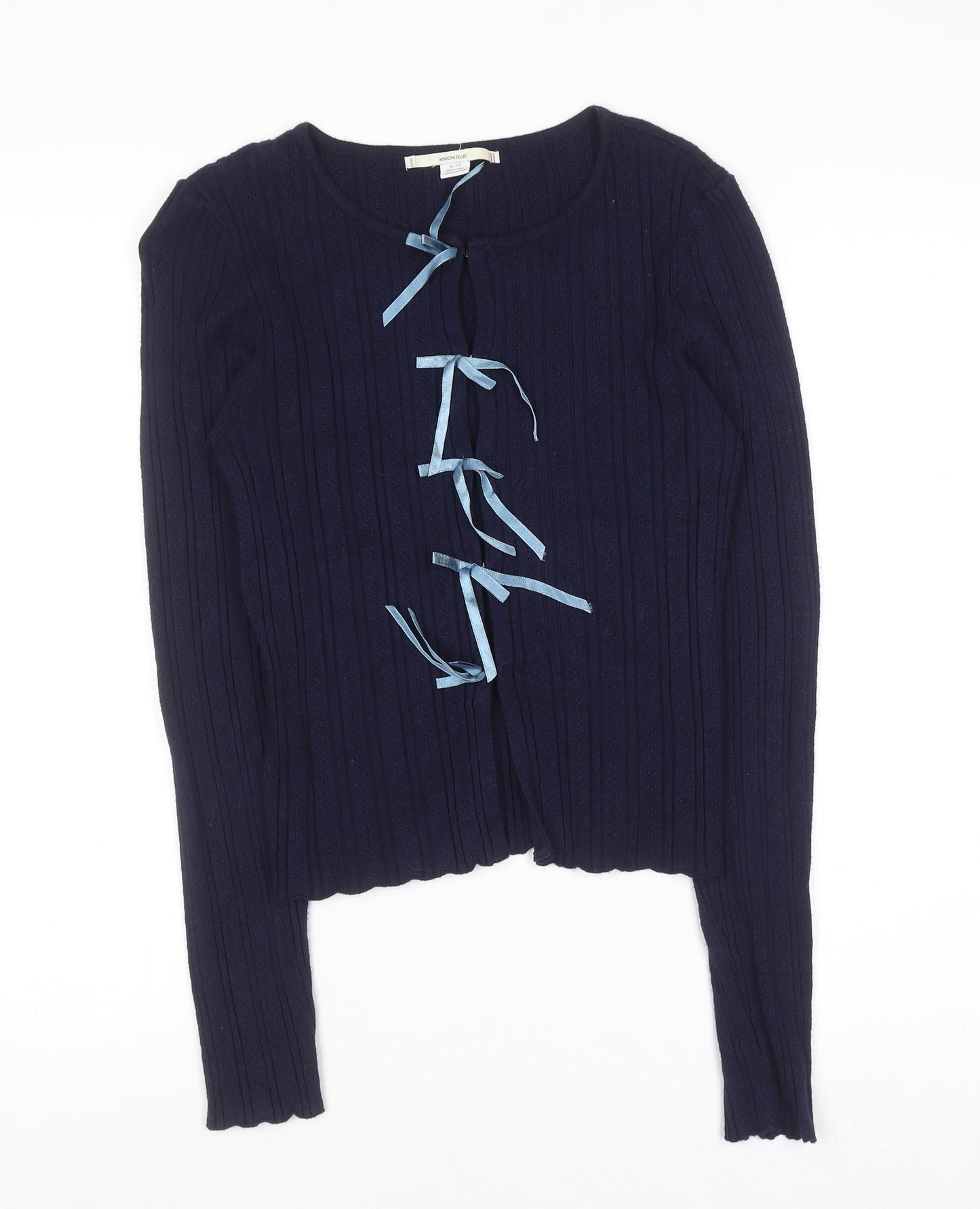 Kimchi Blue Women's Navy Bow Tie Cardigan XL Knit Jumper