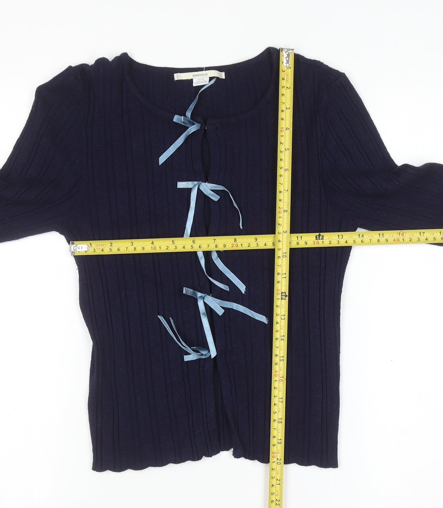 Kimchi Blue Women's Navy Bow Tie Cardigan XL Knit Jumper