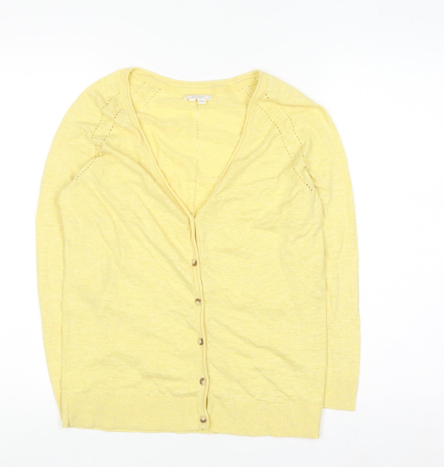 Fat Face Women Yellow Cotton V-Neck Cardigan Size 10