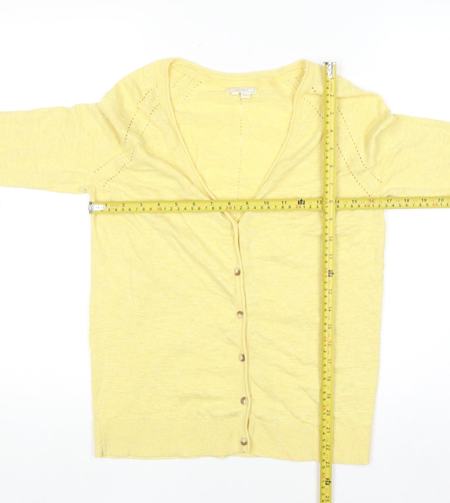 Fat Face Women Yellow Cotton V-Neck Cardigan Size 10