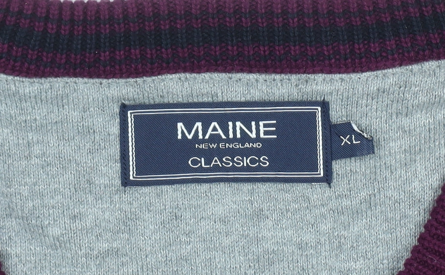 Maine New England Men's Purple V-Neck Cotton Jumper XL