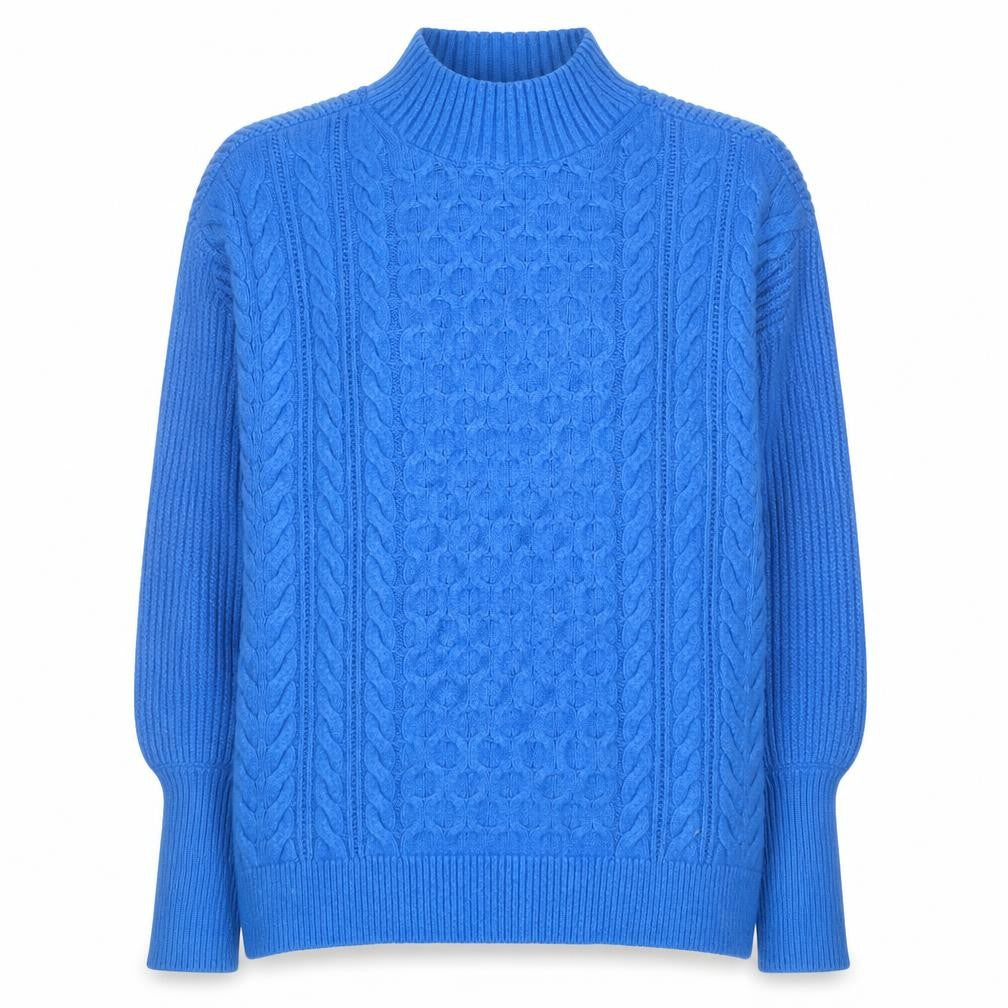 Marks and Spencer Women's Blue Mock Neck Cable Knit Jumper Small