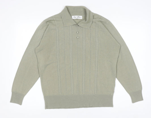 Berkertex Women's Green Collared Knit Jumper Size 16