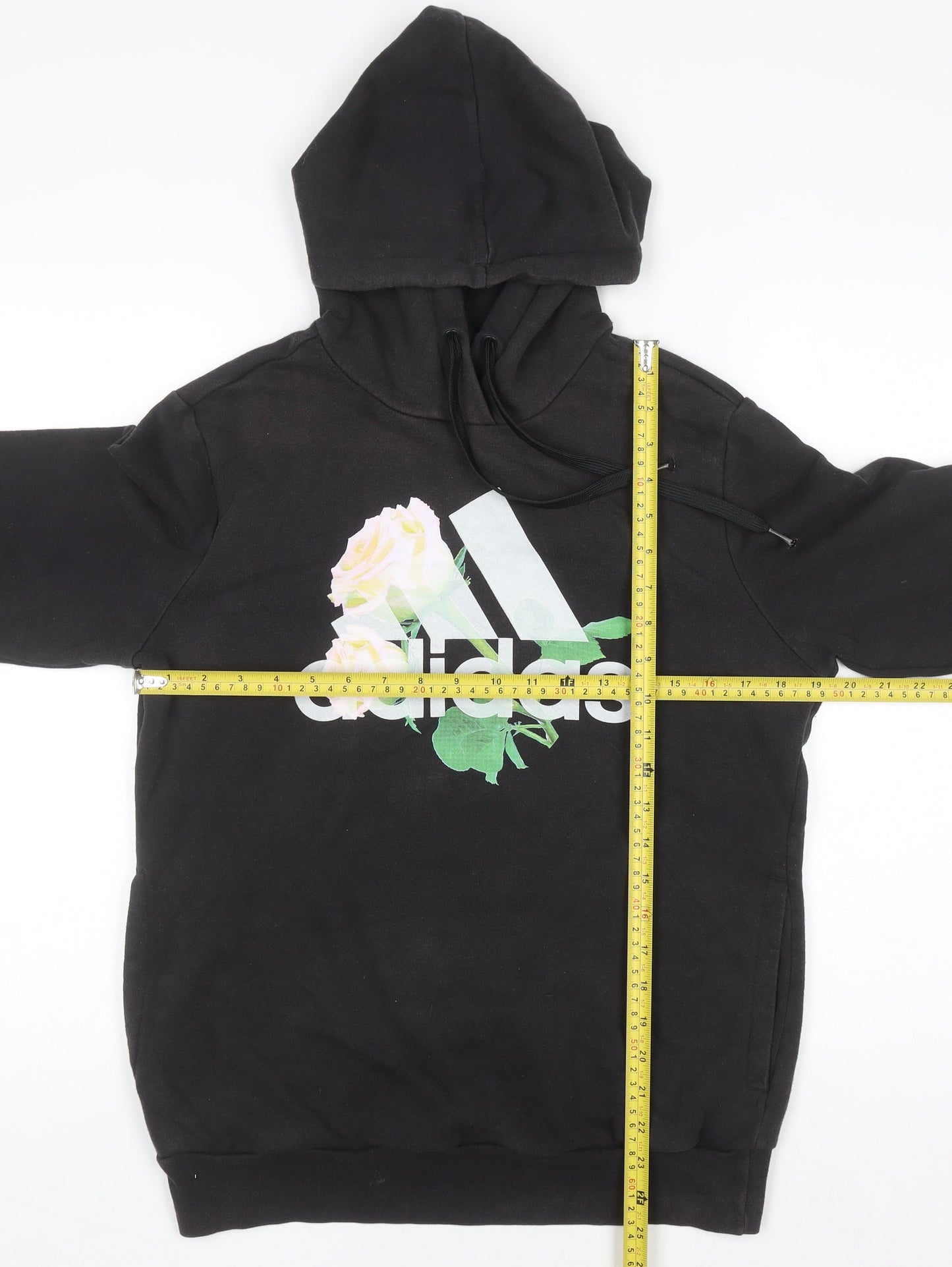Adidas Womens Black Floral Logo Pullover Hoodie UK 12-14 M